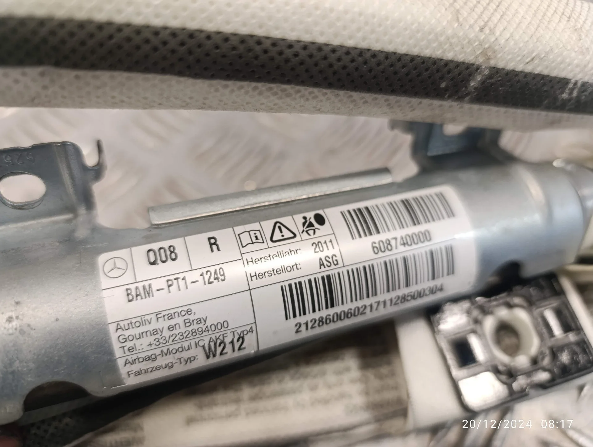 Airbag Lateral Derecho para Mercedes-Benz Clase E (W212) Lim.