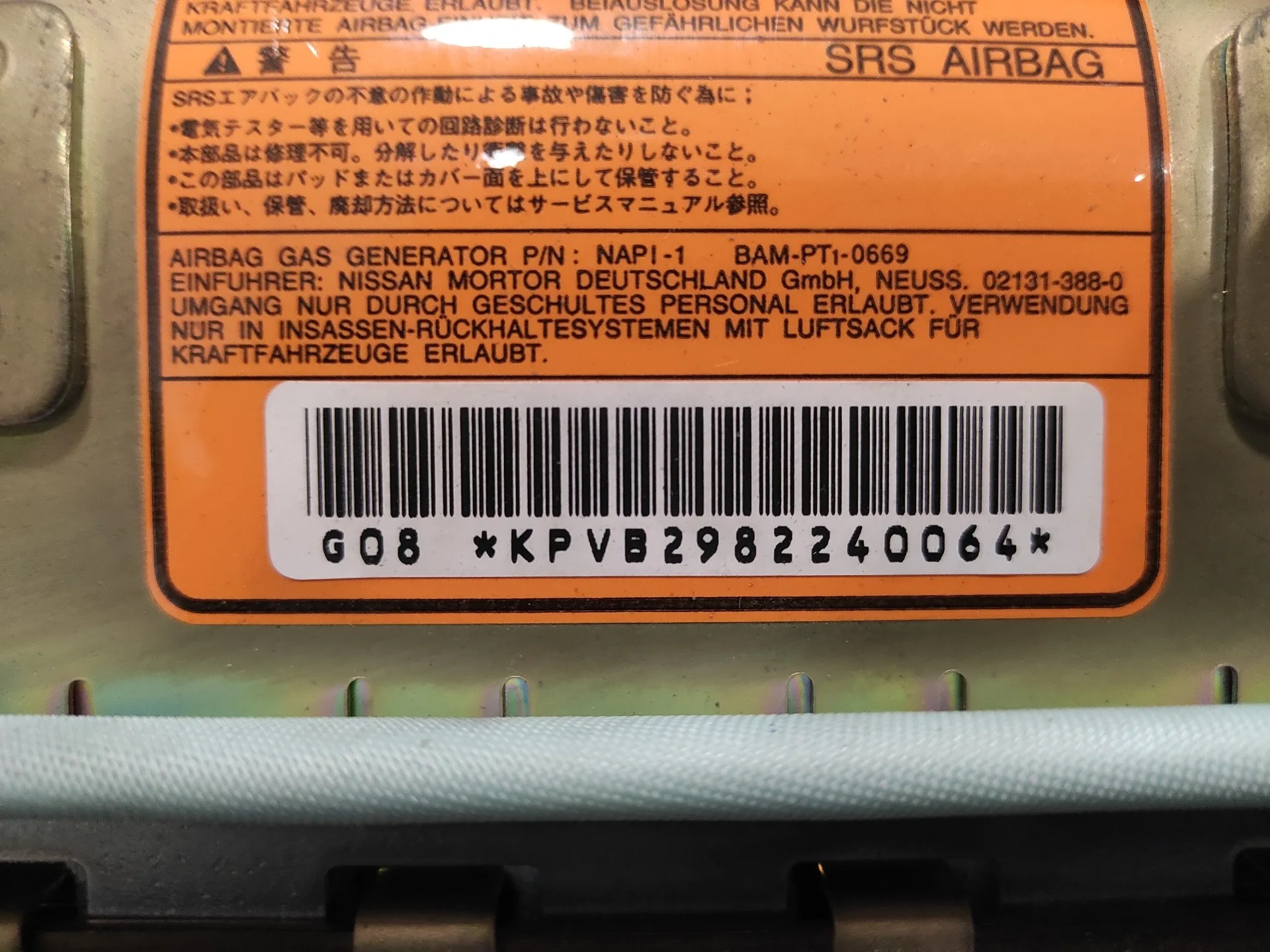 Airbag Delantero Derecho para Nissan Patrol Gr (Y61)