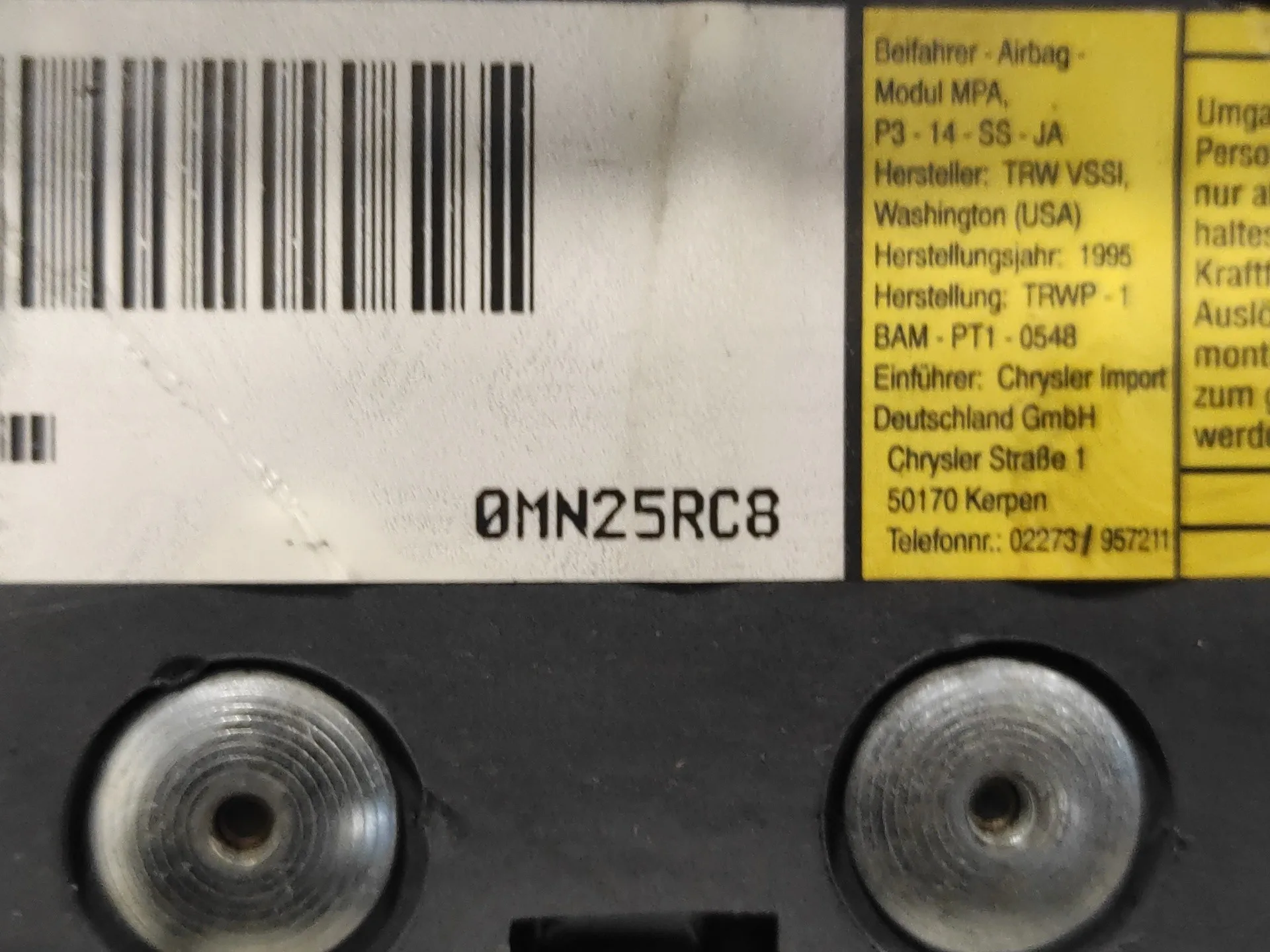 Airbag Delantero Derecho para Chrysler Stratus Cabrio (Jx)