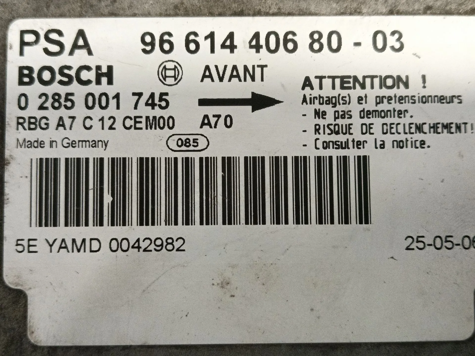 Centralita Airbag para Peugeot 207