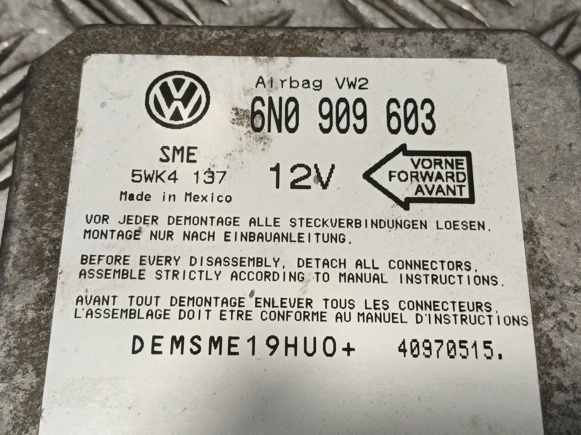 Centralita Airbag para Volkswagen T4 Transporter/Furgoneta (Mod. 1991)