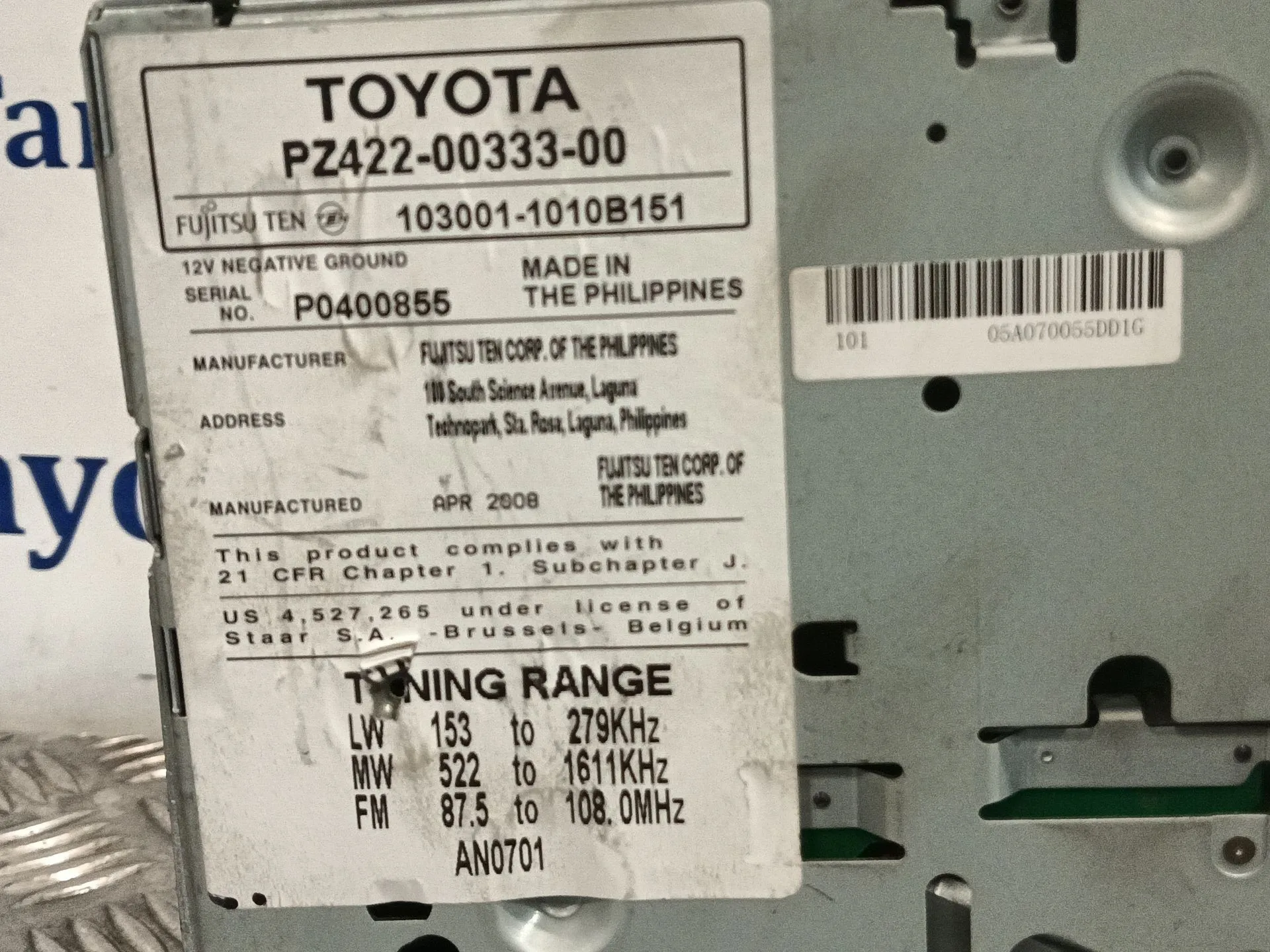 Sistema Audio / Radio Cd para Toyota Yaris (_P9_)