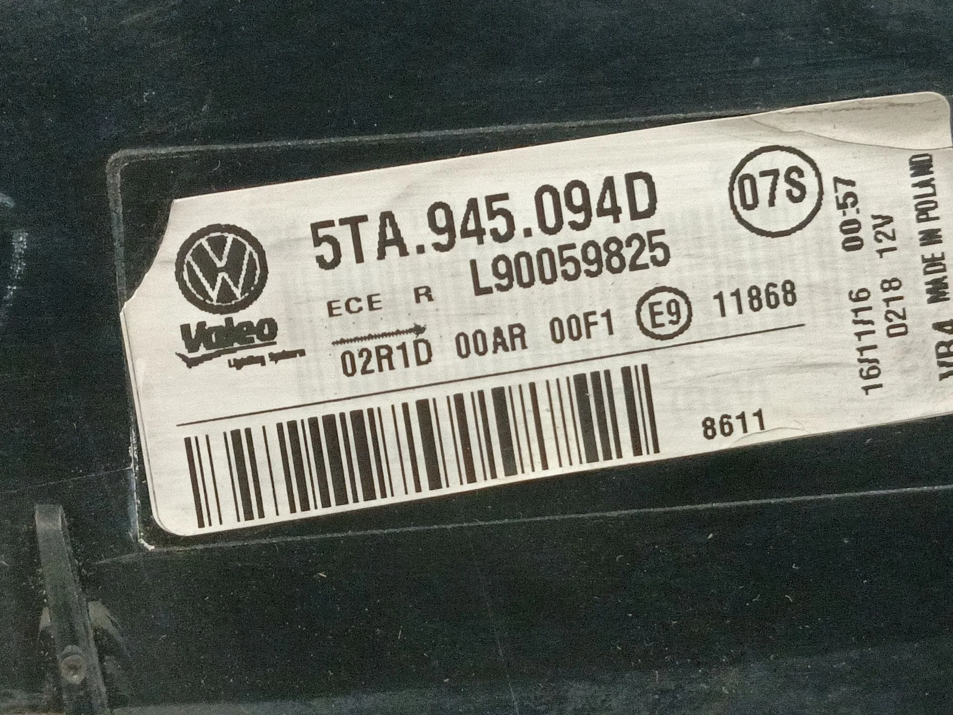 Piloto Trasero Derecho Interior para Volkswagen Touran (5T1)