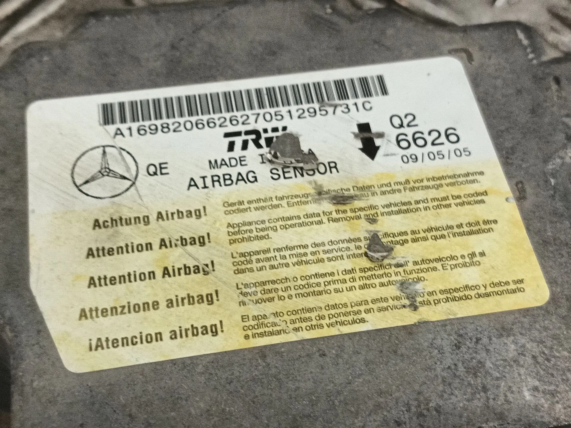 Centralita Airbag para Mercedes-Benz Clase B (W245)
