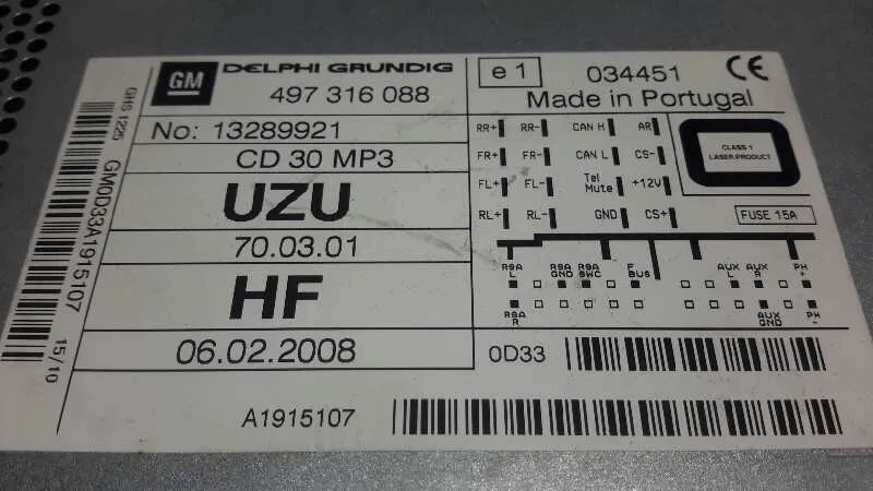 Sistema Audio / Radio Cd para Opel Corsa D