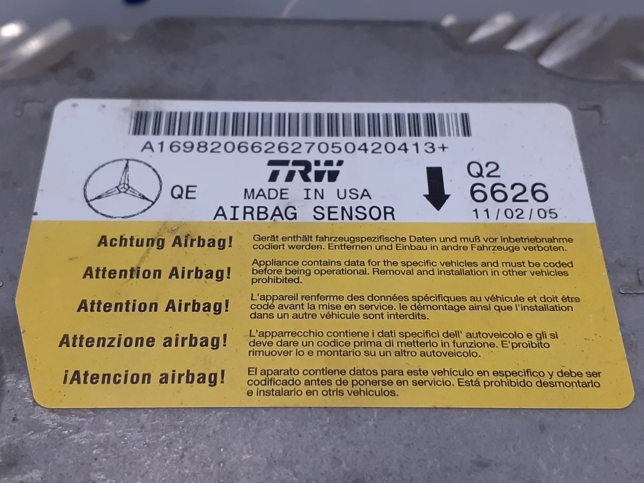 Centralita Airbag para Mercedes-Benz Clase A (W169)