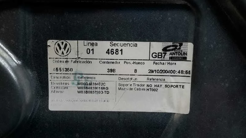 Elevalunas Trasero Derecho para Volkswagen Polo (9N1)