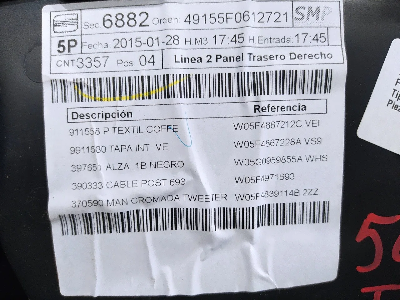 Guarnecido Puerta Trasera Derecha para Seat Leon (5F1)