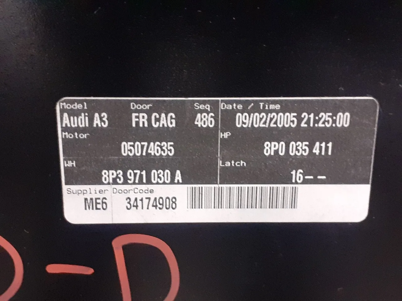 Puerta Delantera Derecha para Audi A3 (8P)