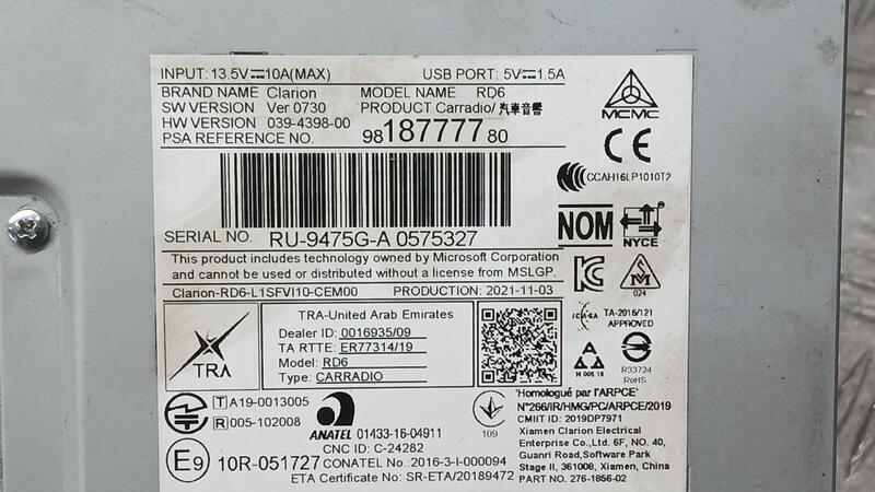 Sistema Audio / Radio para Peugeot Expert Furgoneta (V_)